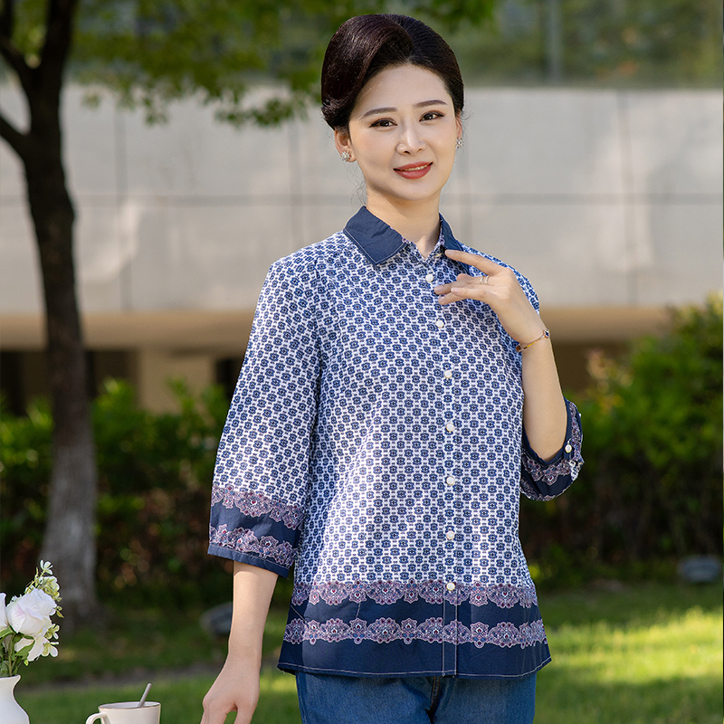 柄シャツ 七宝模様の和風格子総柄シャツ