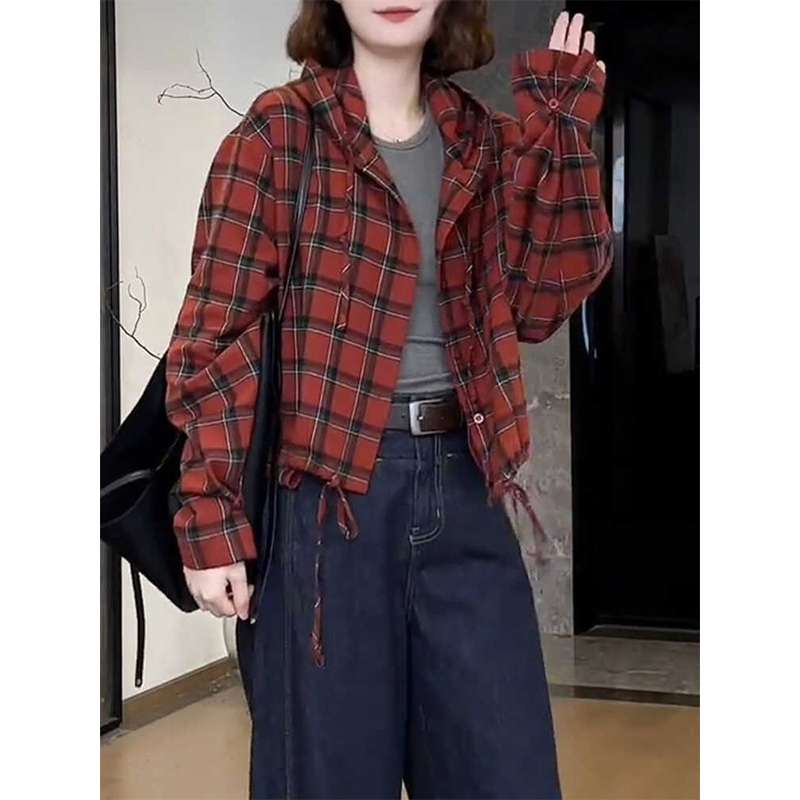 ゆったりシルエット チェック柄 ブルゾン