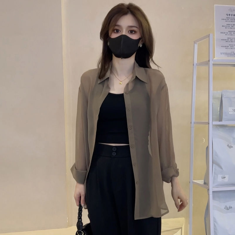 柄シャツ 透け感シアーシャツ