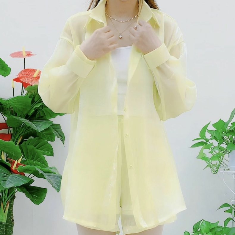 柄シャツ 透け感シアーシャツ