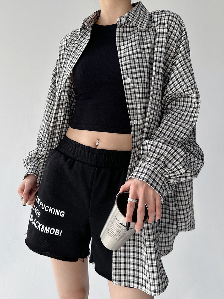 柄シャツ ゆったりシルエット格子柄シャツ