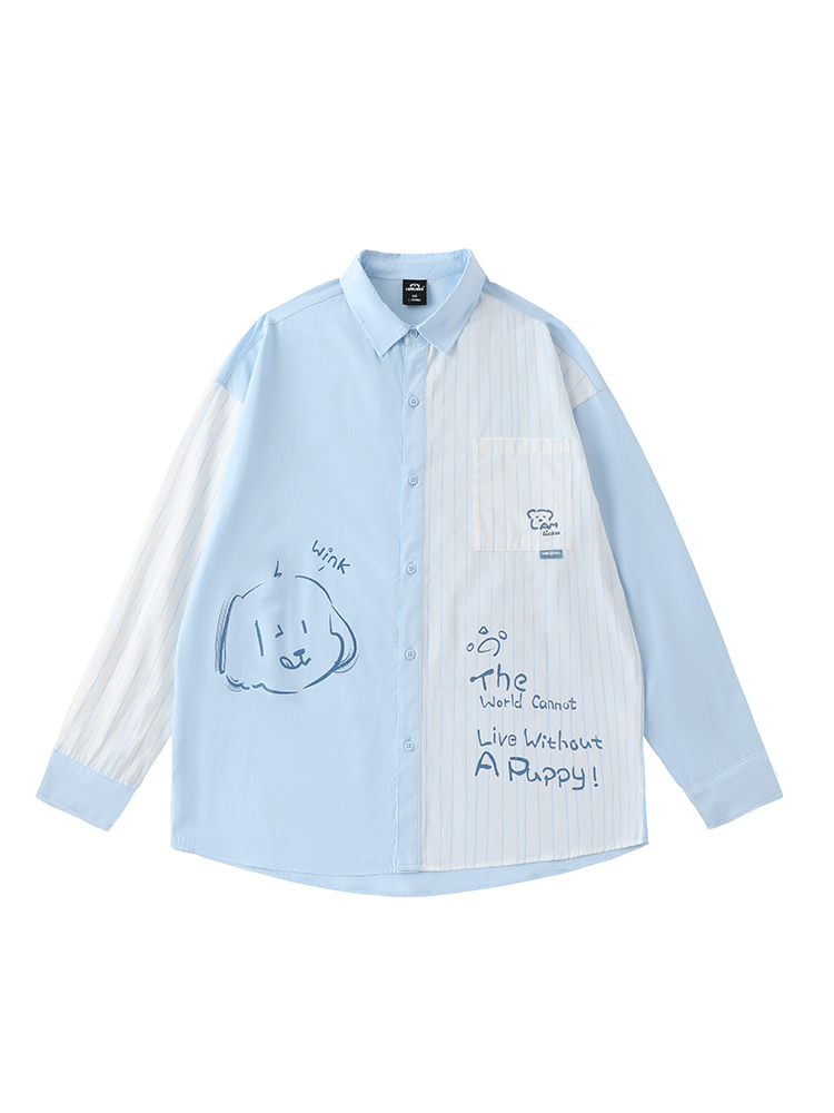 柄シャツ 柄シャツ わんこイラスト切替デザインシャツ
