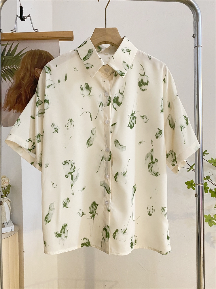 柄シャツ 柄シャツ 優雅な筆タッチ花柄半袖シャツ