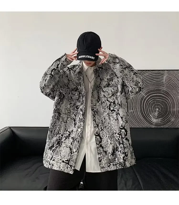 柄シャツ 抽象ペイント柄オーバーサイズジャケットシャツ