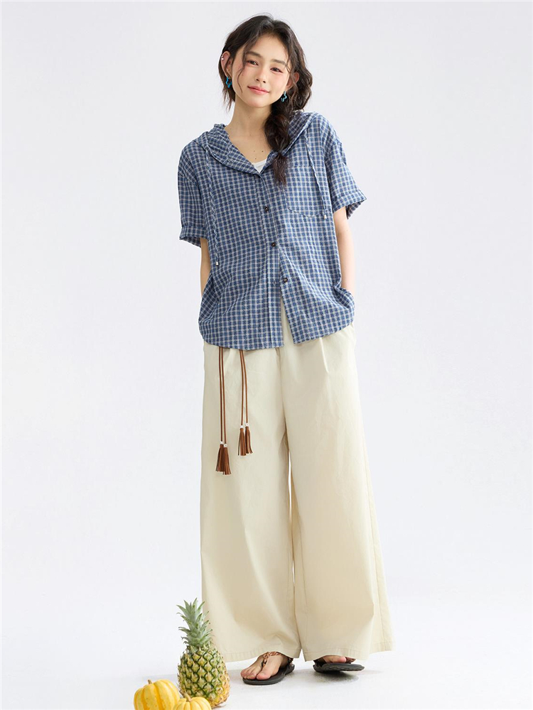 柄シャツ 柄シャツ 涼やか格子模様半袖シャツ