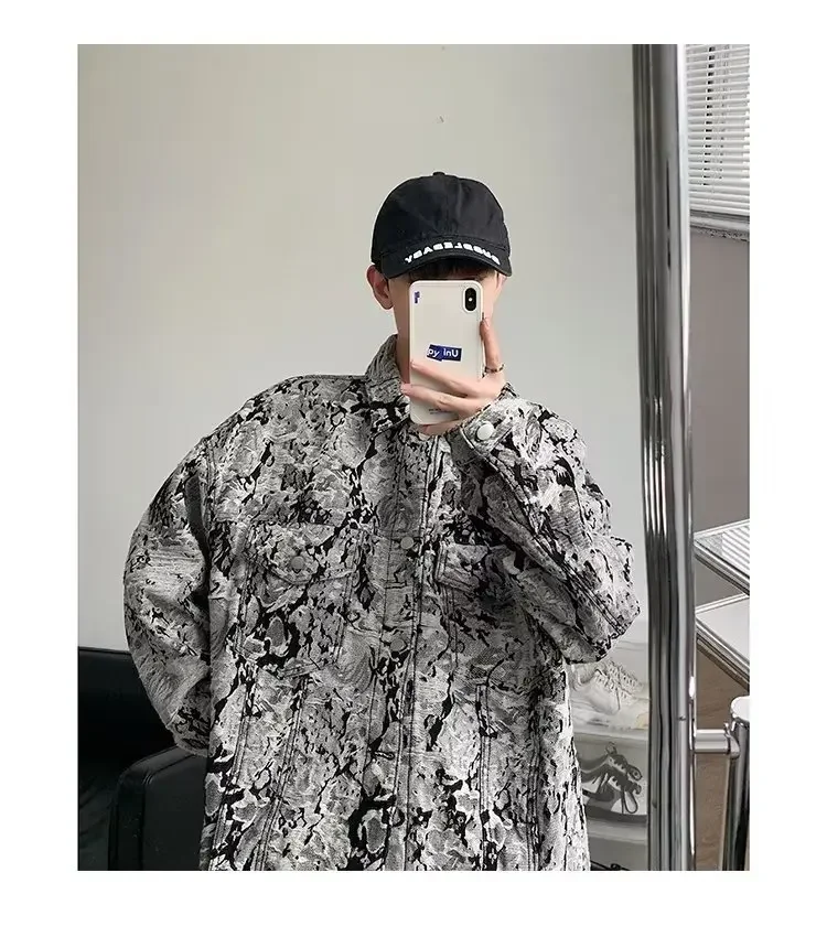 柄シャツ 抽象ペイント柄オーバーサイズジャケットシャツ