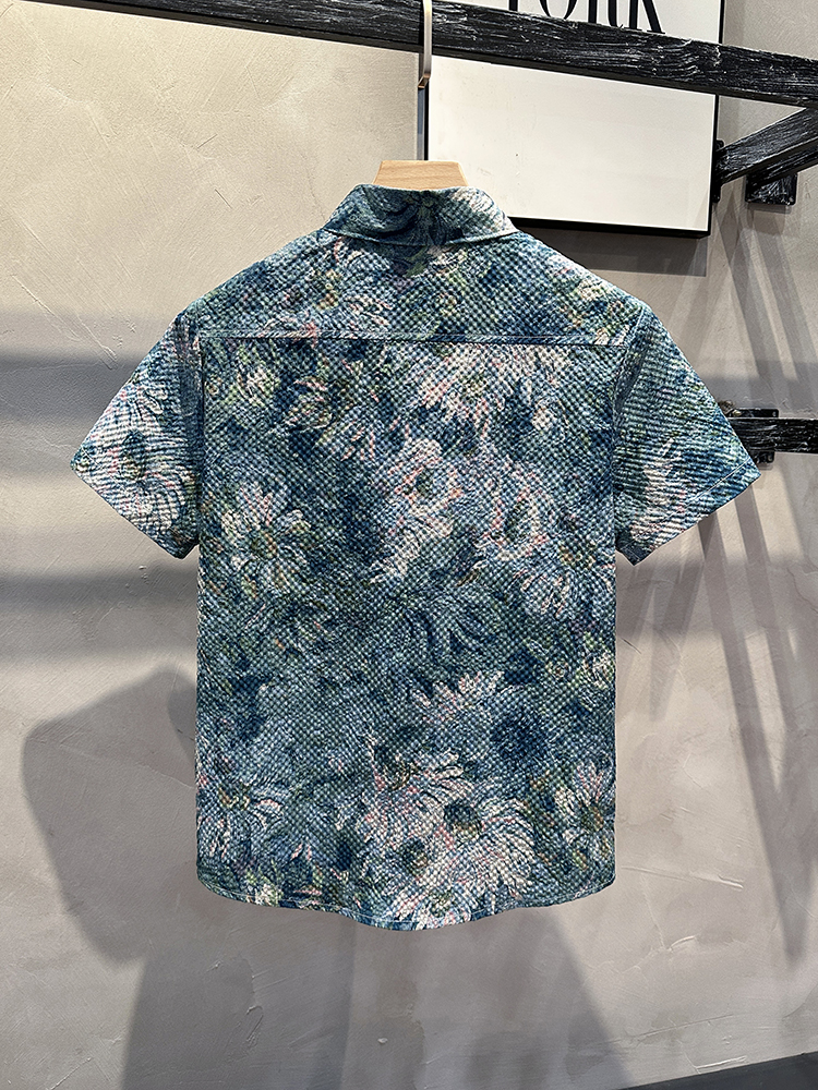 柄シャツ 水彩花園メッシュ半袖シャツ