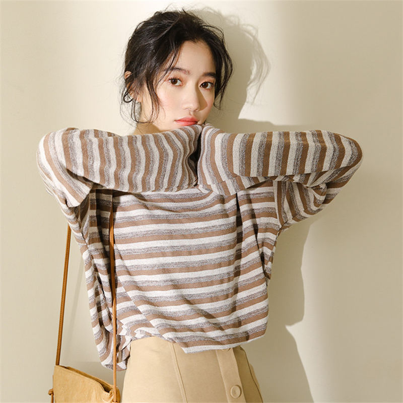 韓国風おしゃれ白柄シャツ カジュアルボーダートップス