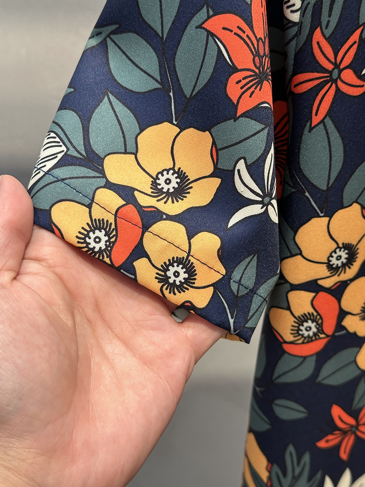 柄シャツ 華やか菊花ボタニカル半袖シャツ