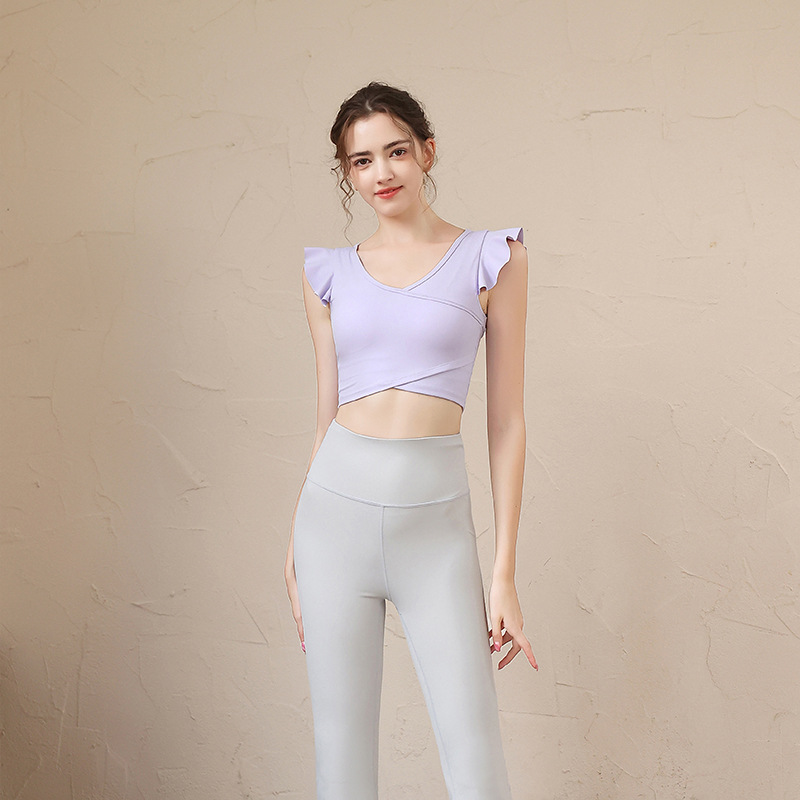 スポーツウェア 女性用ヨガ運動着 袖付きショート丈トップス