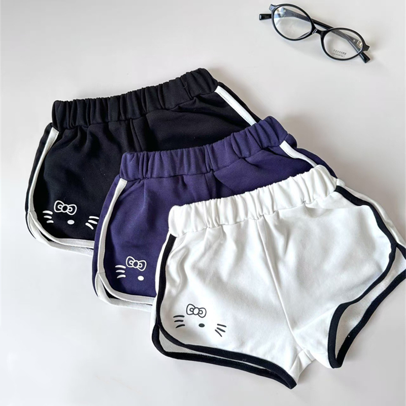 スポーツウェア 女の子用可愛い猫柄運動ショートパンツ