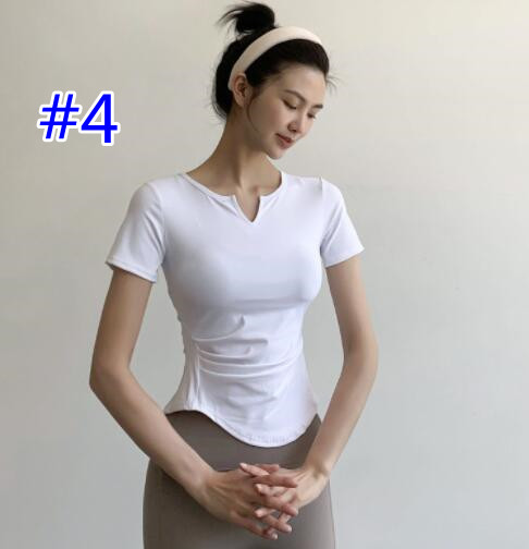スポーツウェア 女性用ヨガ半袖上着速乾伸縮運動服