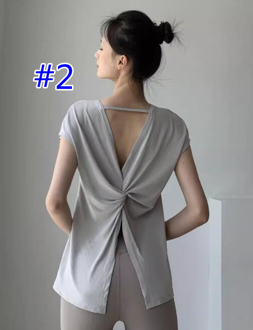 スポーツウェア レディース 速乾半袖トップス ヨガウェア 背中開きデザイン