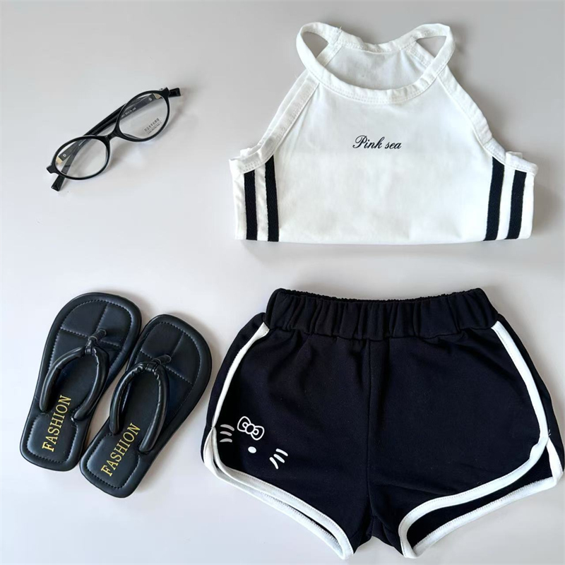 スポーツウェア 女の子用可愛い猫柄運動ショートパンツ