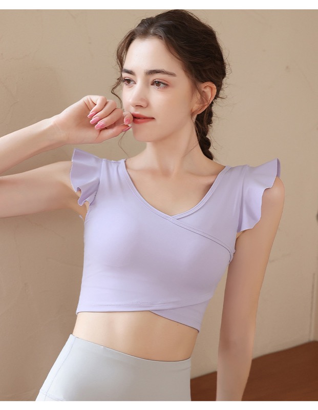 スポーツウェア 女性用ヨガ運動着 袖付きショート丈トップス