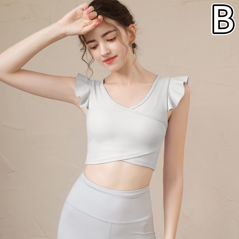 スポーツウェア 女性用ヨガ運動着 袖付きショート丈トップス