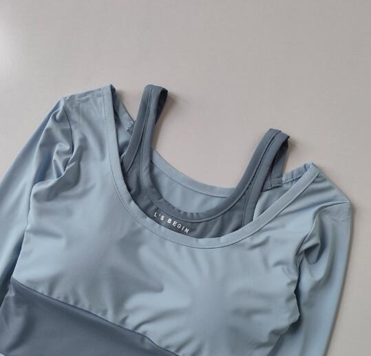 スポーツウェア レディース ヨガウェア 重ね着風 速乾 長袖トップス