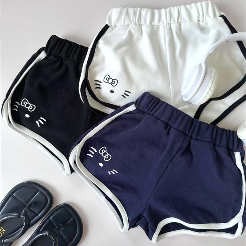スポーツウェア 女の子用可愛い猫柄運動ショートパンツ