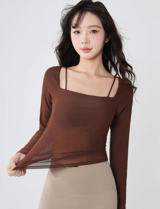 スポーツウェア ヨガウェア 速乾機能付き長袖トップス