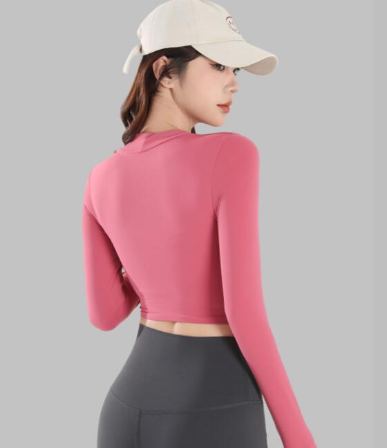 スポーツウェア 女性用長袖運動着速乾機能付きヨガ重ね着風上着