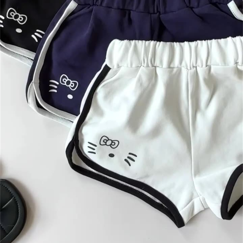 スポーツウェア 女の子用可愛い猫柄運動ショートパンツ