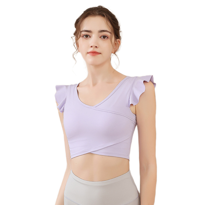 スポーツウェア 女性用ヨガ運動着 袖付きショート丈トップス