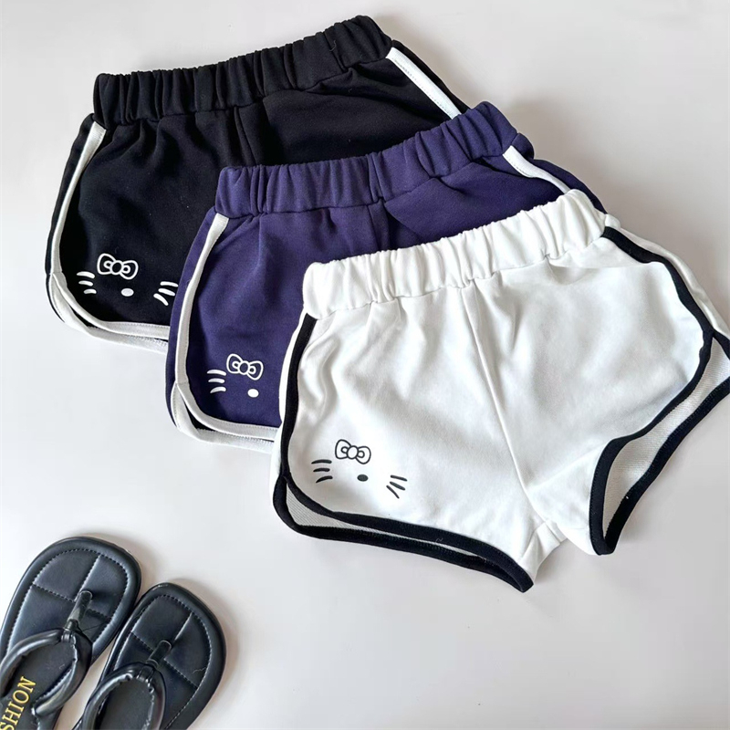 スポーツウェア 女の子用可愛い猫柄運動ショートパンツ