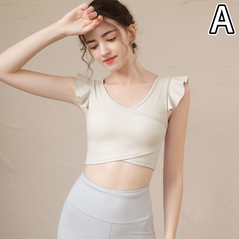スポーツウェア 女性用ヨガ運動着 袖付きショート丈トップス