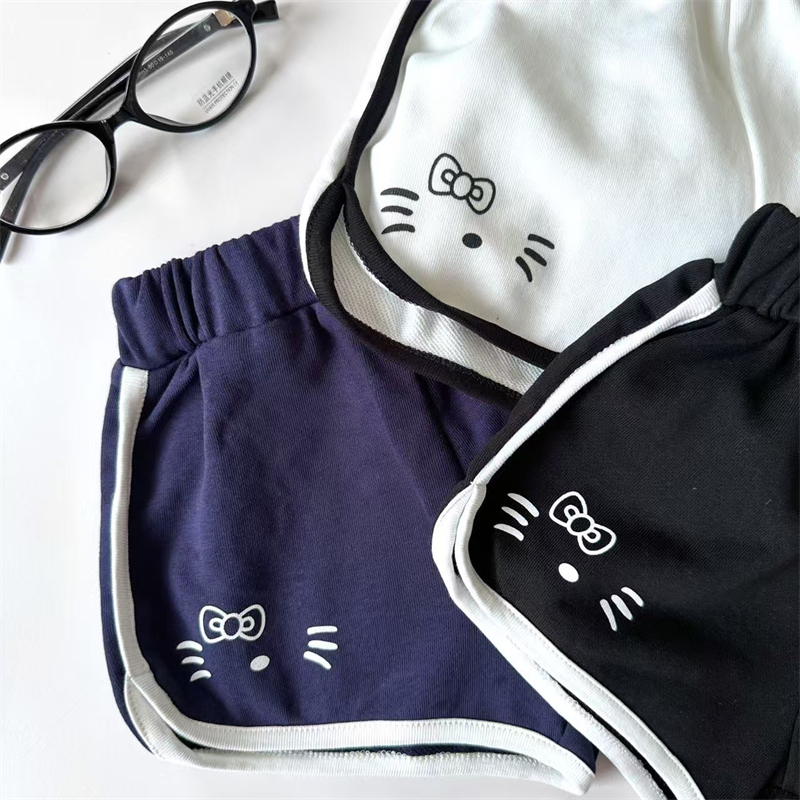 スポーツウェア 女の子用可愛い猫柄運動ショートパンツ