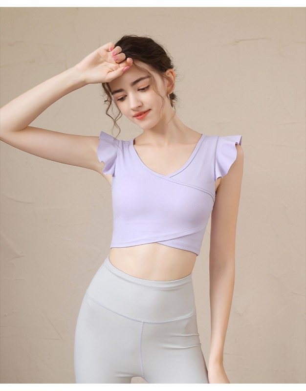 スポーツウェア 女性用ヨガ運動着 袖付きショート丈トップス