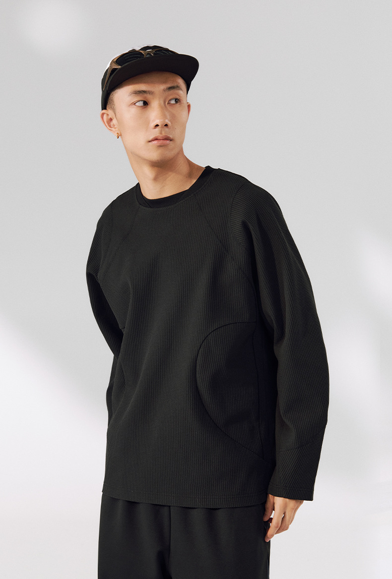 スポーツウェア メンズ 秋 ワッフル編み高伸縮速乾トレーナー