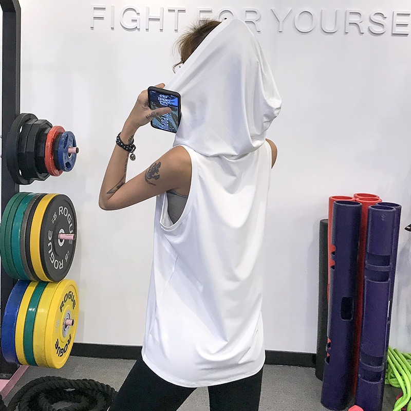 速乾フード付きタンクトップ トレーニング用スポーツウェア