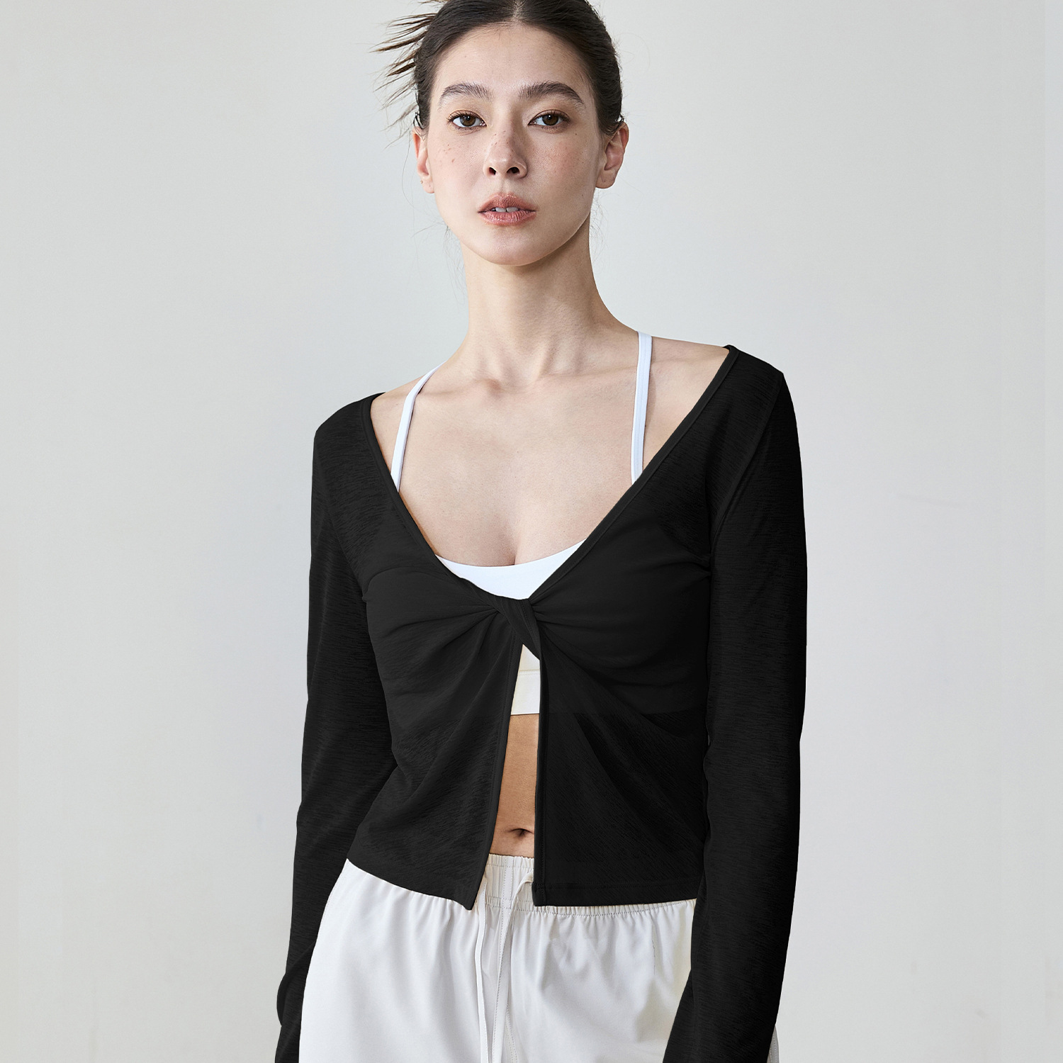 スポーツウェア 透け感シースルーレイヤートップス
