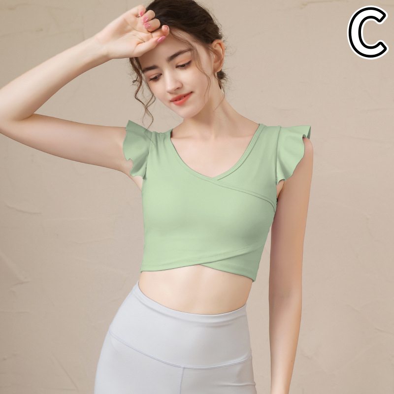 スポーツウェア 女性用ヨガ運動着 袖付きショート丈トップス