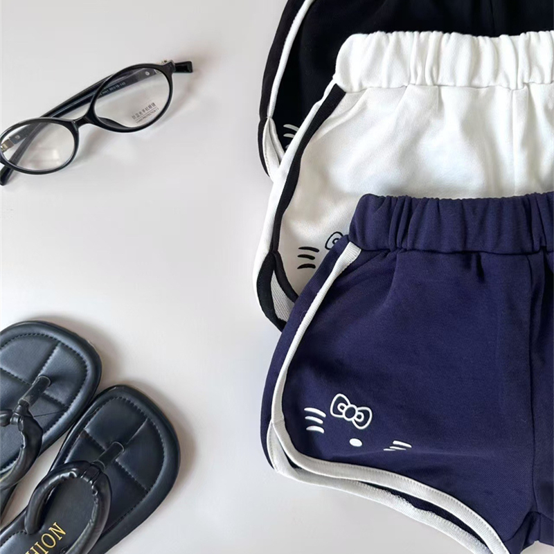 スポーツウェア 女の子用可愛い猫柄運動ショートパンツ