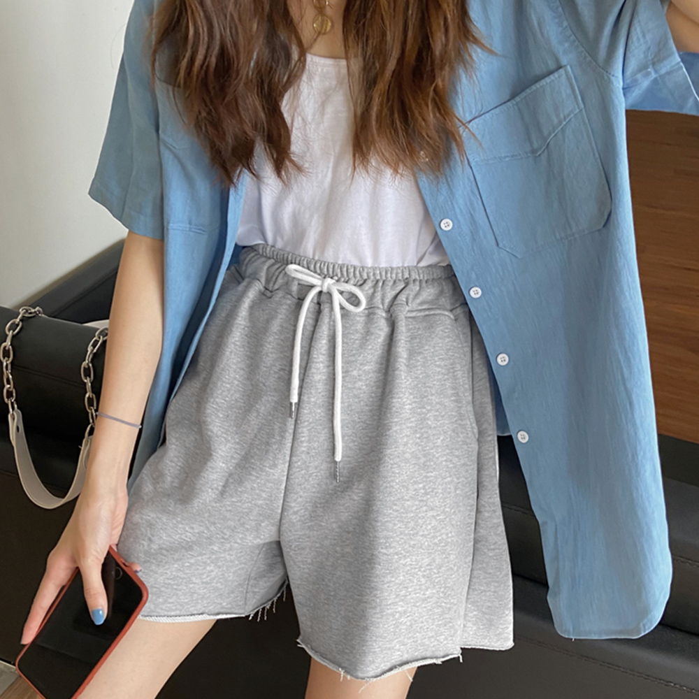 綿混ウエストゴム短パン ゆったりスポーツウェア