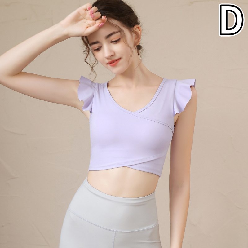 スポーツウェア 女性用ヨガ運動着 袖付きショート丈トップス
