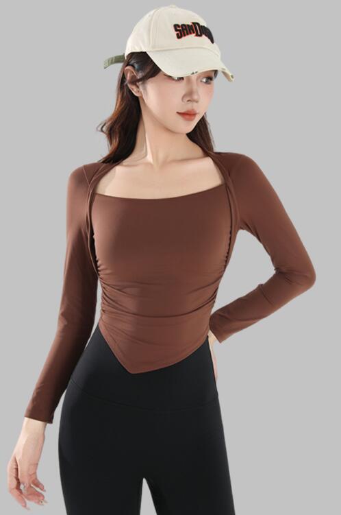 スポーツウェア 女性用長袖運動着速乾機能付きヨガ重ね着風上着