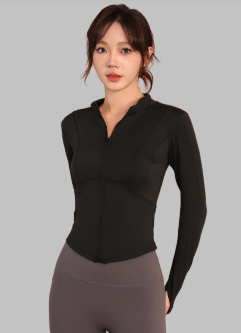 スポーツウェア レディース長袖ジップアップトップス速乾ヨガウェア