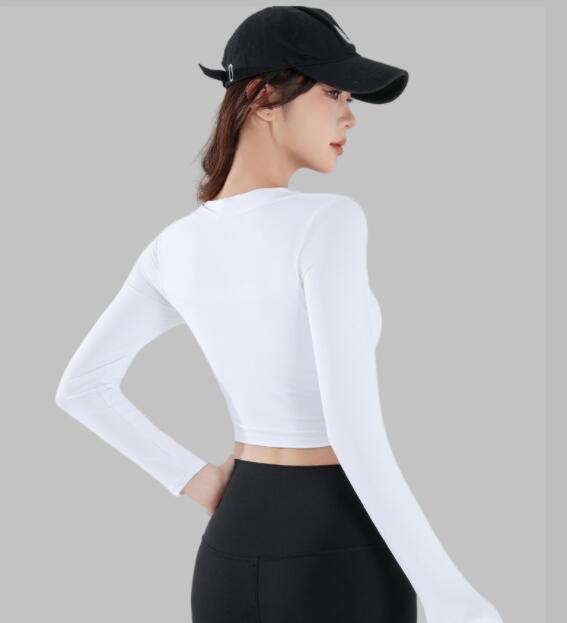 スポーツウェア 女性用長袖運動着速乾機能付きヨガ重ね着風上着