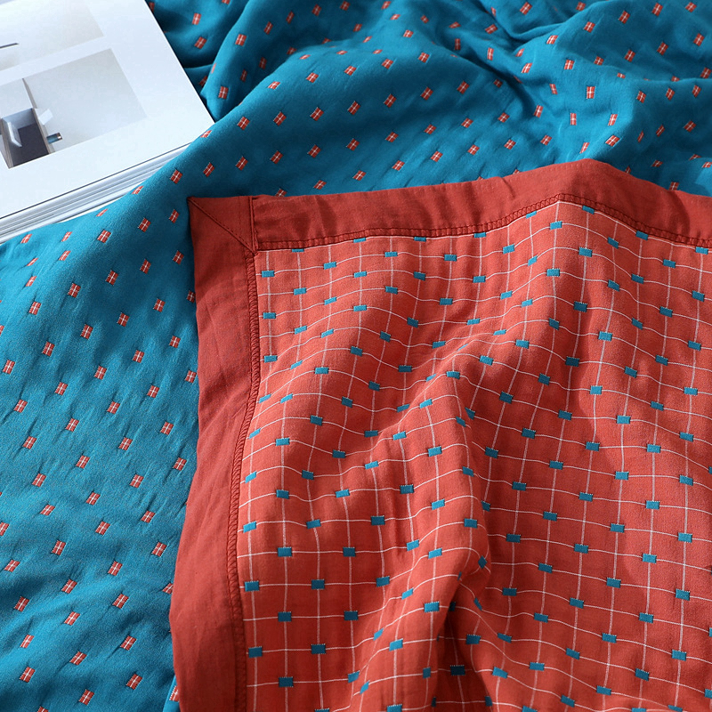 ガーゼケット 小花柄ドット刺繍入り綿混シングルガーゼケット