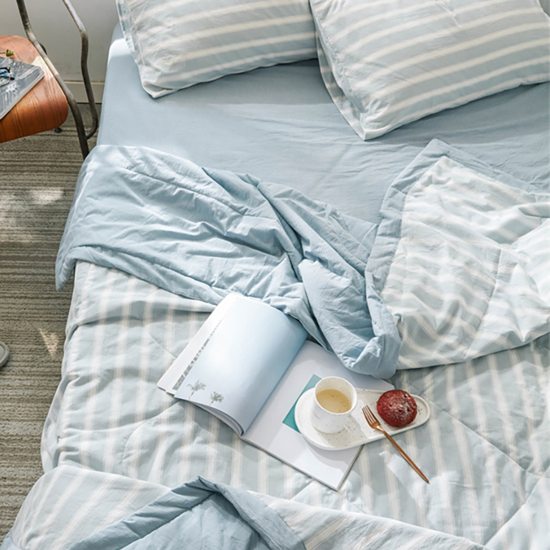 ガーゼケット 爽やか縞模様の綿100%シングルガーゼケット