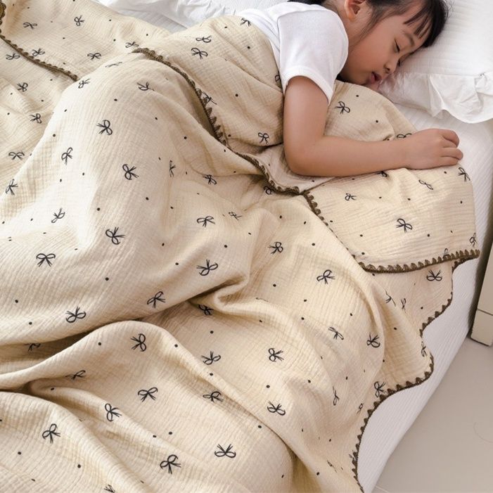 ガーゼケット 綿 可愛いりぼん柄純綿ガーゼケット