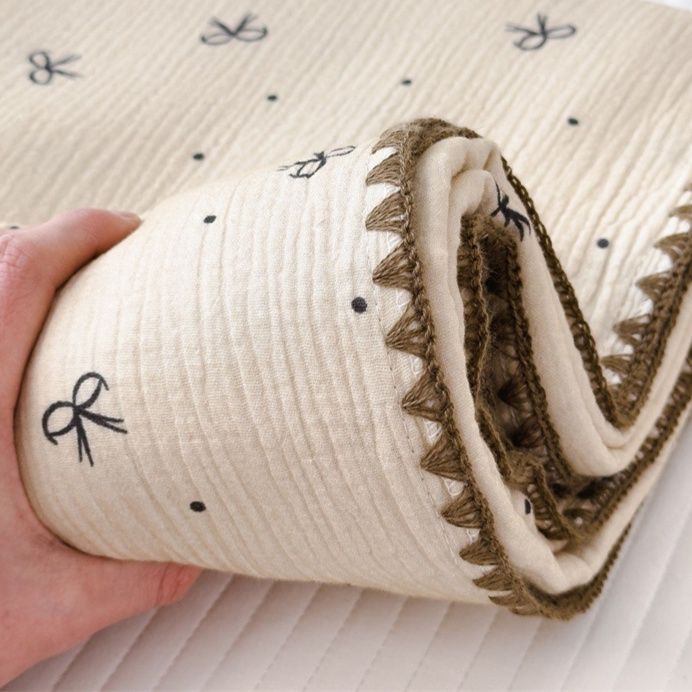 ガーゼケット 綿 可愛いりぼん柄純綿ガーゼケット