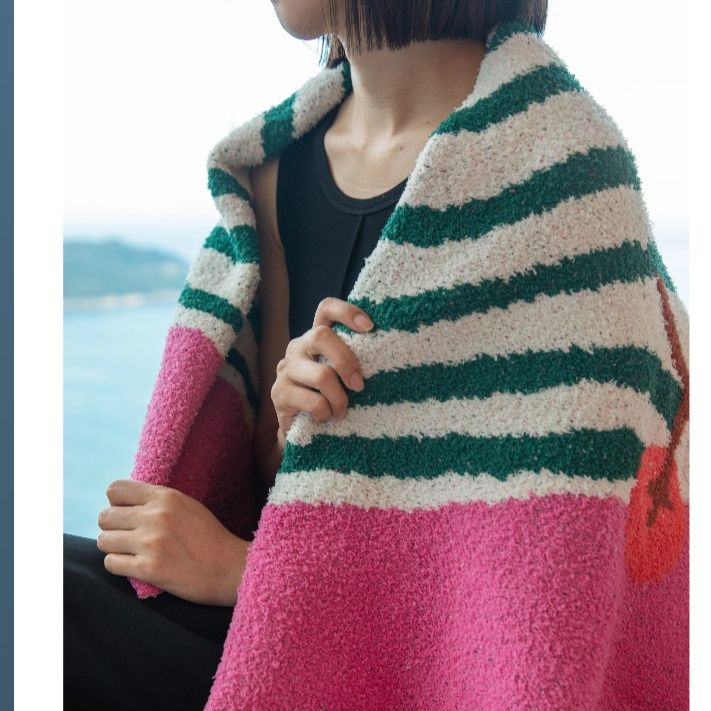 ガーゼケット 花柄縞模様綿ガーゼケット