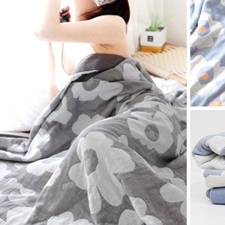 花柄ガーゼケット シングル 四重ガーゼ 綿100% 涼感 夏用肌掛け