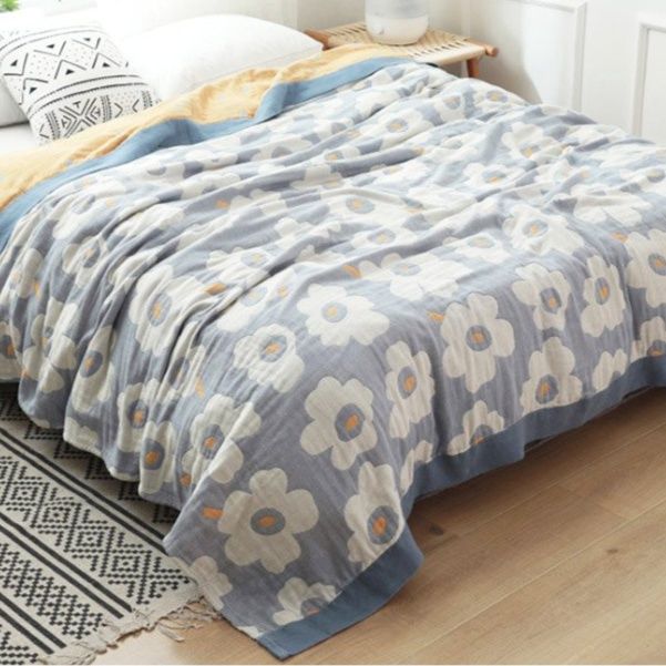 花柄ガーゼケット シングル 四重ガーゼ 綿100% 涼感 夏用肌掛け