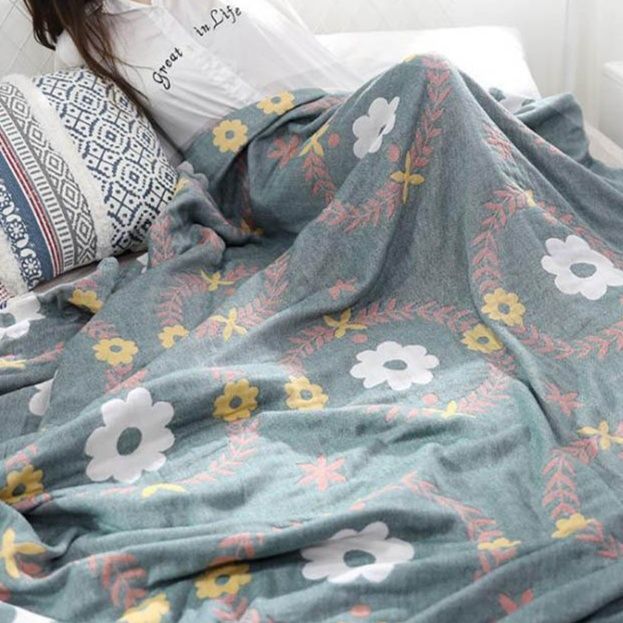 四重織りガーゼケット シングル 花柄 綿100% 洗える夏用寝具