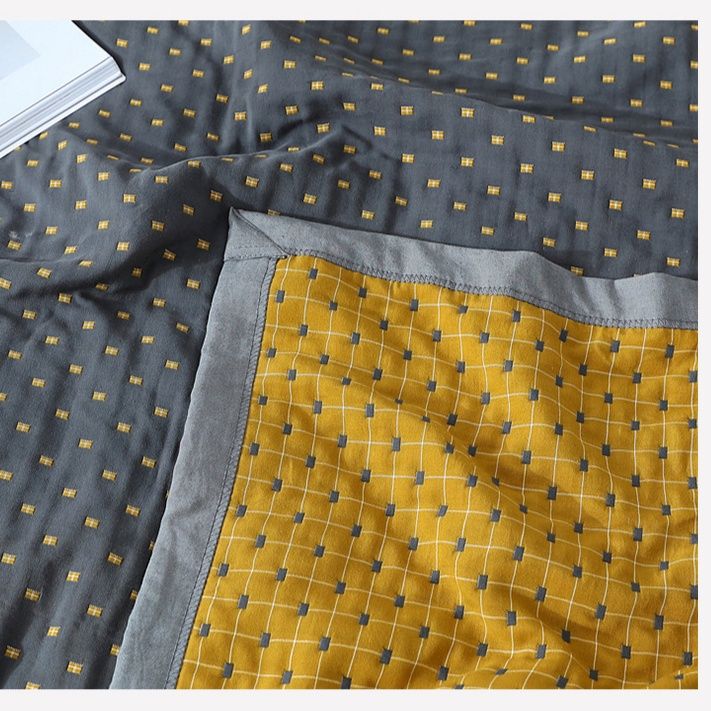 ガーゼケット 小花柄ドット刺繍入り綿混シングルガーゼケット