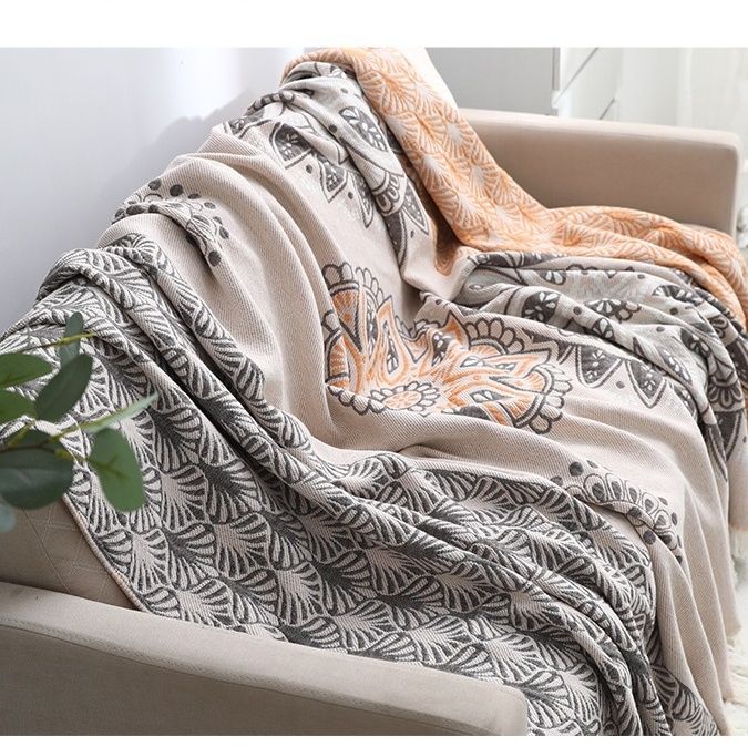 ガーゼケット 幾何学模様のエスニック調ガーゼケット ダブルサイズ